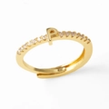 Adjustable gold-plated ring featuring letter P pendant with zircon micro-pave - Gold-P