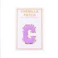 Detailed close-up of purple chenille letter C patch with golden sequins and adhesive back - Letter C / Purple
