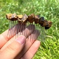 Handmade silver hair comb with natural brown tiger eye stone chips for women - Tiger Eye Silver Comb Silver Wire