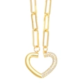 Minimalist gold plated heart necklace with zircon detail and stylish paperclip chain - Paperclip Chain-Half White Zirconia Heart