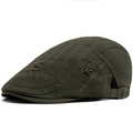 Dark green cotton newsboy cap with vintage embroidery and adjustable metal buckle - Adjustable / Green