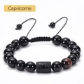 Detailed view of Capricorn beaded bracelet with black onyx, tiger eye and adjustable cord - Capricorn