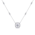 Elegant S925 sterling silver necklace with square halo pendant and pavé round stones - Dancing Stone Style (N13756) - 1ct + GRA Certificate