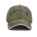 Gorra de béisbol de mezclilla lavada verde oliva con bordado Route 66 estilo vintage - Caqui / Ajustable