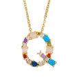 Letter Q pendant necklace with colorful cubic zirconia stones on gold chain - Letter Q