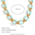Collana a catena spessa in acciaio inossidabile placcato oro 18K con smalto azzurro - Collana a Maglie in Smalto Fatto a Mano - Oro Turchese / 40+5cm
