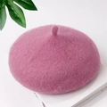 Kids wool beret hat in soft dusty pink color with top stem and felted wool texture - One Size / Dusky Pink