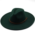 Classic dark green wool felt wide brim fedora hat with a brown leather belt band - Dark Green