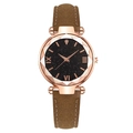 Starry sky dial watch with rose gold multifaceted bezel and brown leather strap - Coffee