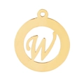 Golden stainless steel round pendant featuring a hollowed letter W design with small loop - Letter W