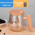 Champagne gold electric self-stirring glass coffee mug with 400ml scale and wood-textured lid - Wood Grain - Champagne Gold (Battery Model)