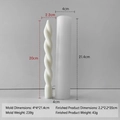 Spiral candle silicone mold and finished white pillar candle with size specifications - Twisted Thread Style (J-0868)