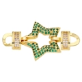 Detailed view of a gold hexagonal star jewelry connector with green and clear gemstones - Style-16 (Gold Green Gem Star)