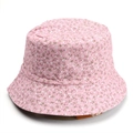 Detail of floral bucket hat featuring pink fabric with white flower pattern and green leaves - Light Pink Small Floral (07#)