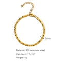 3mm gold 316 stainless steel round box chain bracelet with 16+5cm adjustable lobster clasp - Square Box Chain (ZHSLG27)