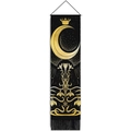 Bohemian black wall tapestry with golden moon, stars, and floral patterns with tassels - 32.5x130cm / Style 3 (Black Gold Moon & Star)