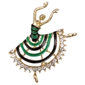 Detail of ballet dancer brooch with gold plating, enamel skirt and sparkling rhinestones - Black and Green Gradient Enamel Ballerina (BC18Y0857)