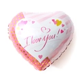 Pink heart-shaped foil balloon with white accents and golden Love You art text - 18 Inch Heart Twill I Love You B0596