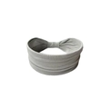 Detail view of the soft grey elastic fabric headband with wide-width design for women - Light Gray