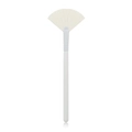 White fan-shaped makeup brush with soft bristles and silver ferrule on white surface - White Fan Brush