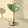 Green shell wine glass with natural pearl luster and elegant silver metal base - Metal Silver Green Turban Snail [Striped]