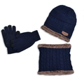 Winter knit set in navy blue with cable pattern beanie, scarf and touch gloves - Adult Navy Blue
