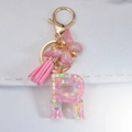 Pink resin letter R keychain with colorful butterfly sequins and a leather tassel - Letter R
