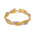 Detail of three-tone twisted rope chain necklace with gold clasp and extension link - Tri-color Necklace (Steel-Gold-Rose Gold)