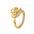 Detailed view of multilayer gold-plated ring with micro-pave zircons on a white background - Gold White CZ Single