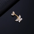 Gold butterfly navel ring with sparkling zircon stones and a curved bar design - Large and Small Butterfly Gold