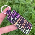 Lipstick holder keychain with purple abstract zebra print and silver metal ring - Colorful Zebra