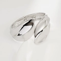 Chunky silver irregular crossover bangle with polished surface and side hinge - Overlapping Leaf Polished Hinged Bangle (SL279) / Silver