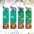 Set van vier groene PU-lederen bladwijzers met kleurrijke kristallen vlinder kwastjes - SQ-08 Vlinder