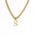 Minimalist 18K gold plated necklace featuring a Cuban link chain and letter S pendant - Letter S / Gold