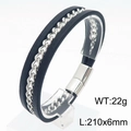 Pulsera trenzada de tres capas de cuero negro con cadena de acero y cierre magnético - Color Acero