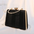 Elegant black pleated evening clutch bag with gold round handle and rhinestone clasp - Black