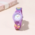 Orologio viola per bambini con farfalle 3D e numeri colorati su quadrante bianco - Viola