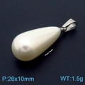 White teardrop plastic pearl pendant with silver metal clasp measuring 26x10mm - Steel Color Style (KP119851-Z)