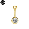 ASTM F136 titanium belly button ring with gold finish and clear sparkling zircon - Single CZ & Ball Style / Gold