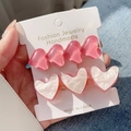 Y2K dopamine heart hair clips in translucent pink marble and pearlescent white set - Pink 4-Heart & 3-Heart Set