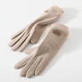 Beige Strickhandschuhe für Damen mit Fleece-Futter und Touchscreen-Funktion für Winter - Einheitsgröße / 171 Khaki