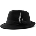 Detail of black wool fedora hat featuring a satin ribbon and polka dot feather decor - M(56-58cm) / Black