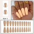 Set di 24 unghie finte lunghe a bara color pesca opaco in varie dimensioni per manicure - Arancione Chiaro (CBLM-12)