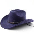 Purple faux suede western cowboy hat with woven band and bronze bull head buckle - M(56-58cm) / Navy Blue