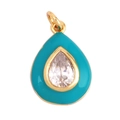 Teardrop pendant with turquoise enamel, gold plated frame and pear cut cubic zirconia - Waterdrop Turquoise