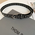 Close-up of punk leather belt with silver eyelets and sparkling crystal studs - Waist Chain-Black
