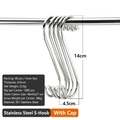 Gancio a S in acciaio inossidabile da 4mm, lungo 14cm con cappucci di protezione - 14cm x 4,5cm / 4,0mm / Argento con cappuccio trasparente