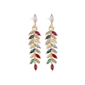 Boho-Ohrringe aus Goldblatt mit bunten Strasssteinen in Pink, Rot und Grüntönen - Buntes Blatt Quaste