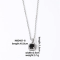 Detail of square black gemstone pendant with silver chain and product dimensions - Black Style (N00401-8)