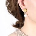 Vintage gold coin earrings with blue gemstone and white pearl pendant for women - Gold Coin Pearl Dangle Earrings (F823)